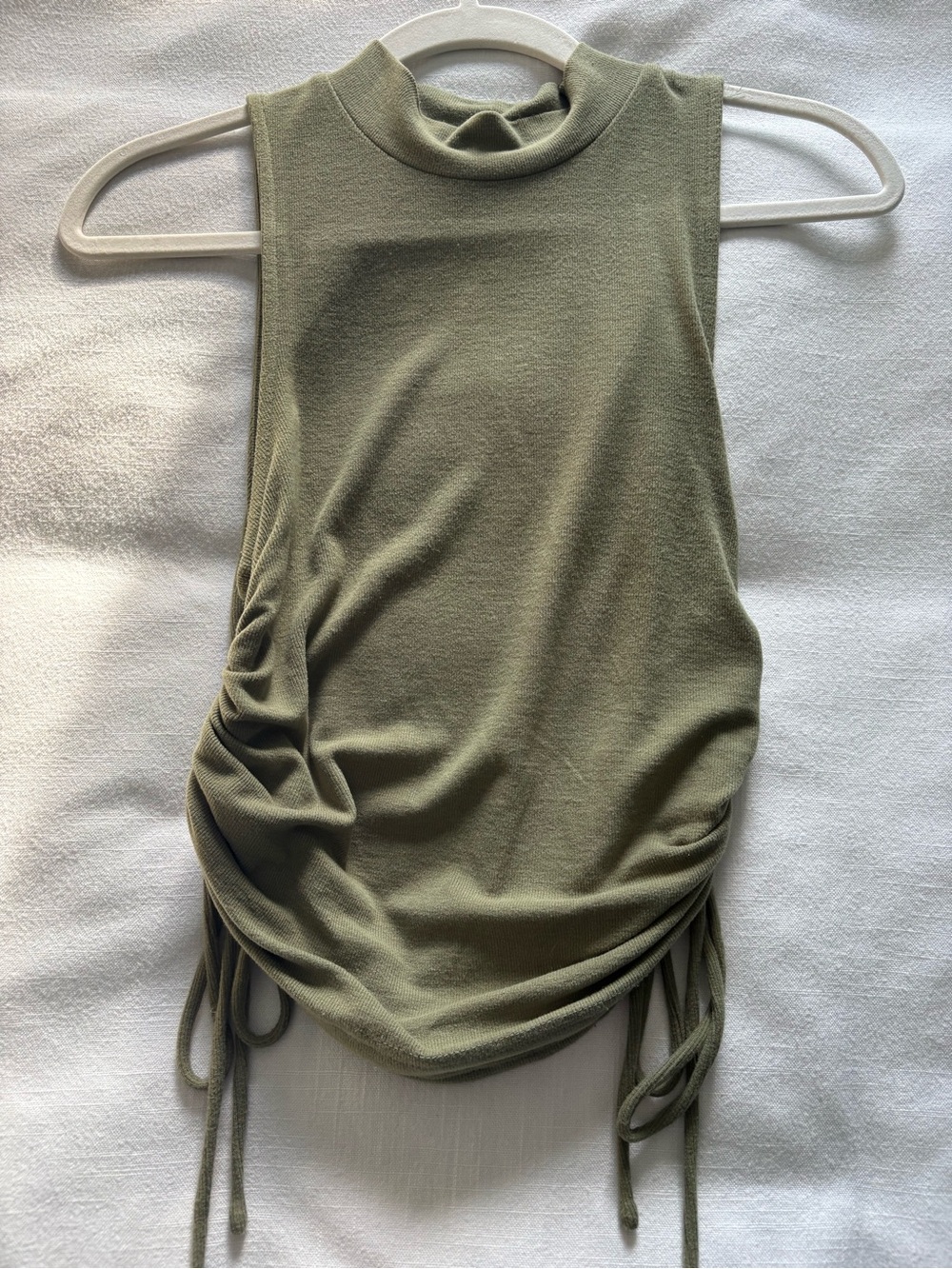 glam Olive Green Mock Neck Ruched Tank